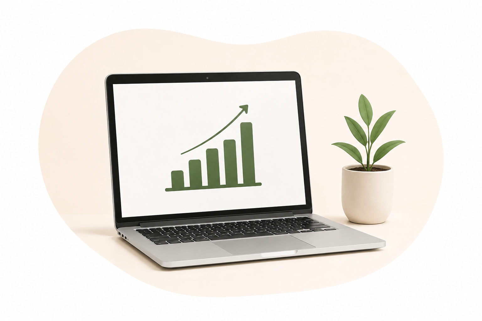 Laptop mit steigender Grafik als Symbol für wachsende Einnahmen