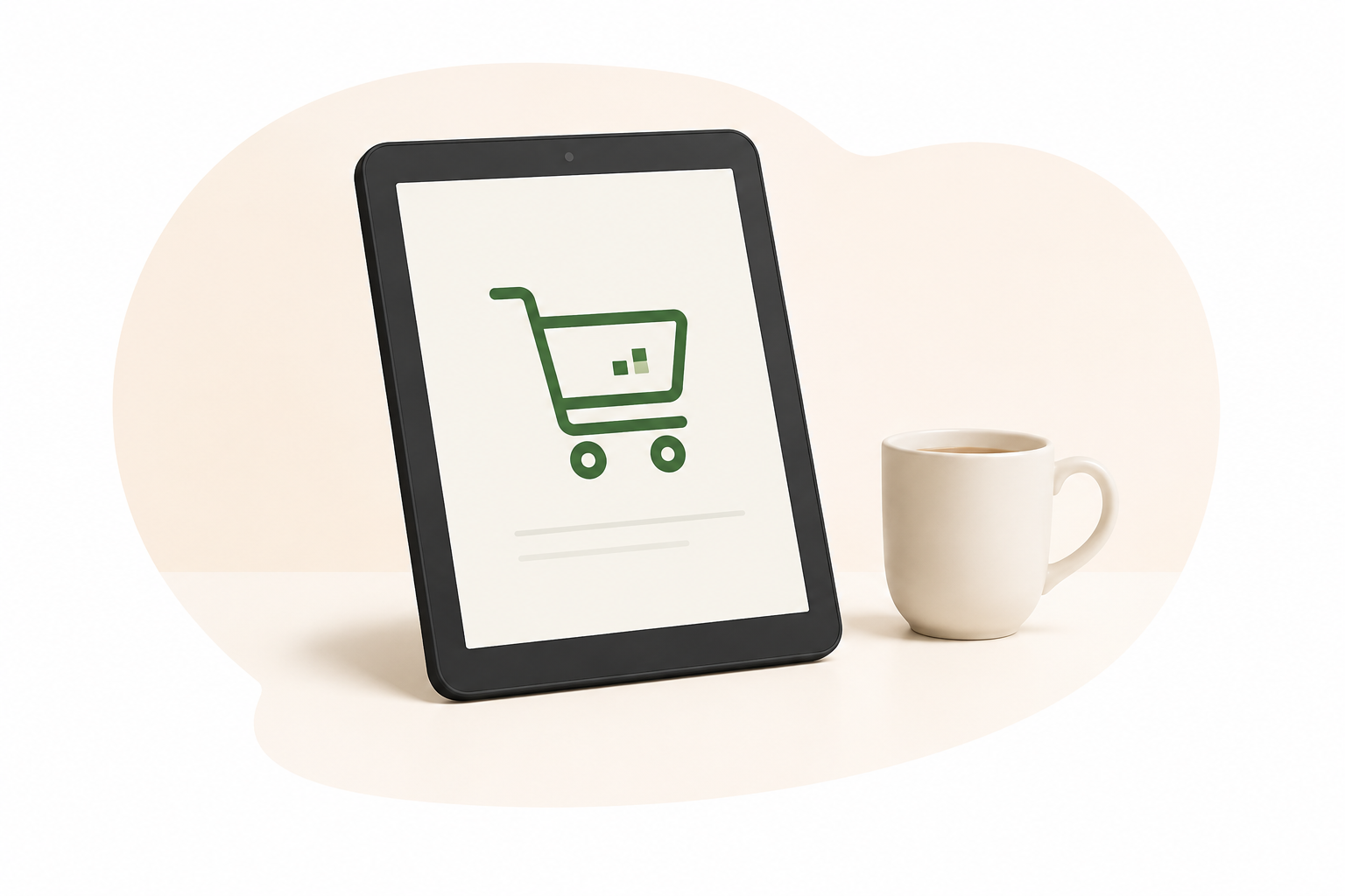 Tablet mit Warenkorb als Symbol für Online-Verkauf